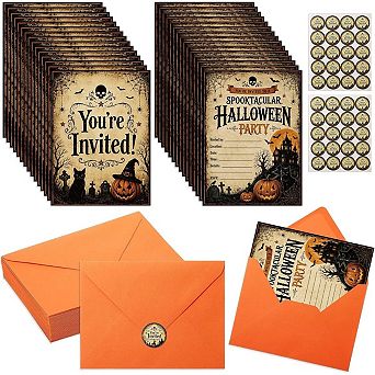 Fieldview 50 Pack Halloween Party Invitations with Envelopes and Stickers Spooky Fill In Cards