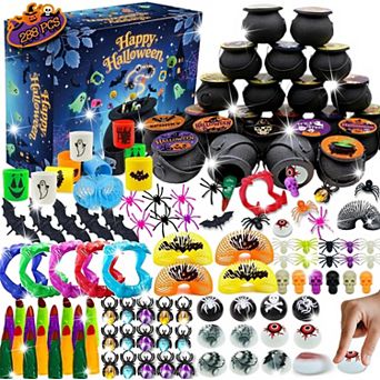 Fieldview 24 Pack Mini Cauldron Sets 288 pc Halloween Party Favors Black Plastic Witch Kettle