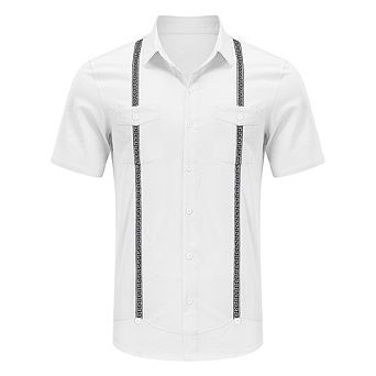 Men Collared Tape Decorated Dual Pocket Short Sleeve Shirt
