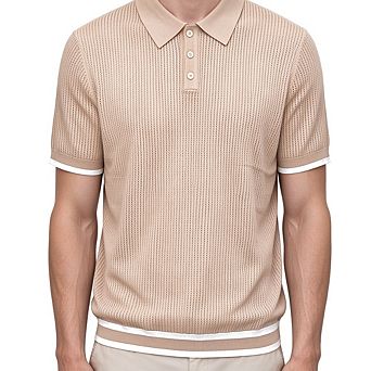 Men Collared Contrast Trim Short Sleeve Knit Polo Shirt