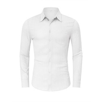 Men Collared Vertical Textured Long Sleeve Slim Shirt