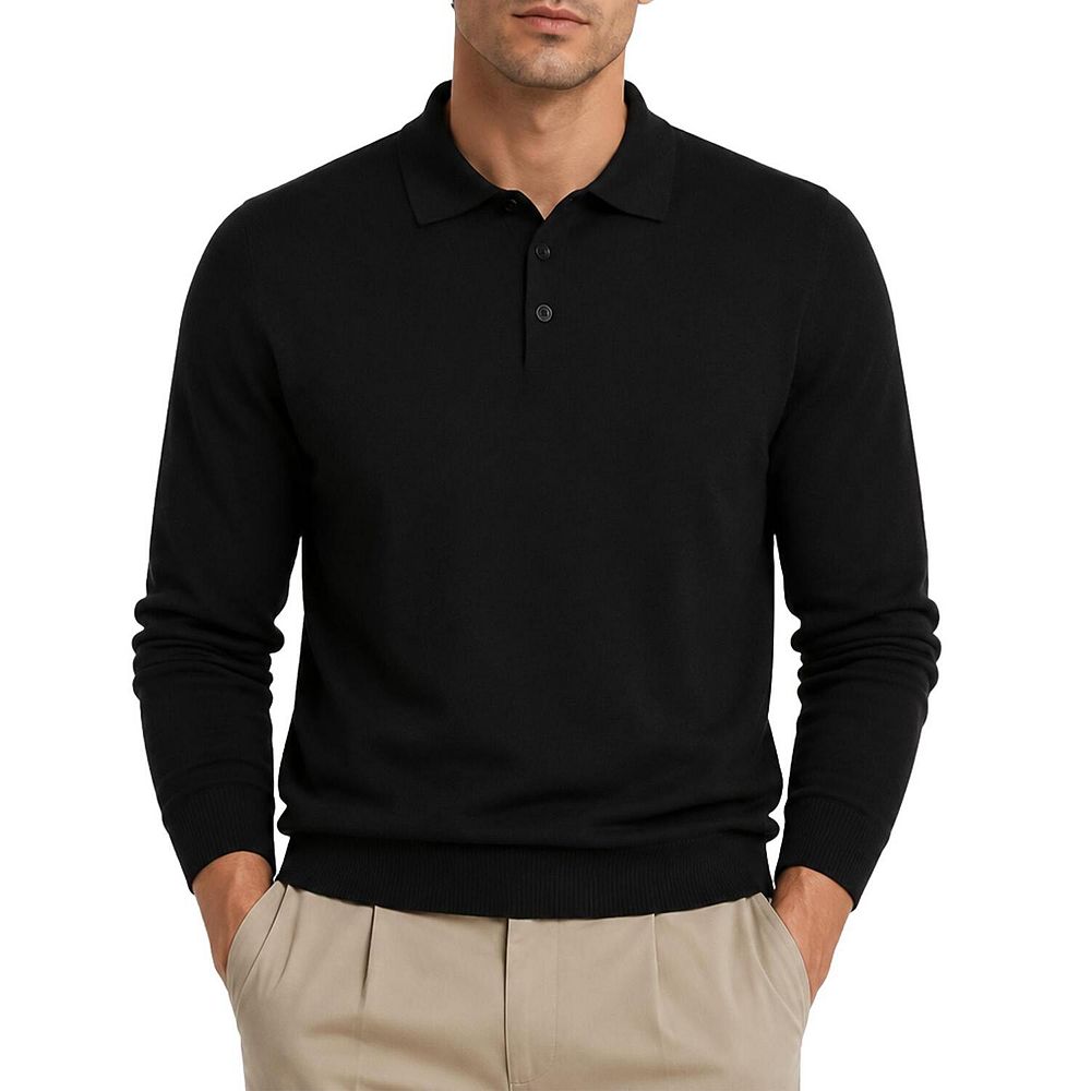 Men's Polo Sweater Long Sleeve Button Business Casual Knit Pullover
