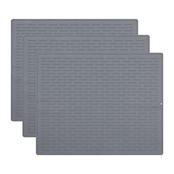 3 pc Silicone Dish Drying Mat Set, Multi-Size Grey Kitchen Draining Pad, Heat Resistant, Non-Slip