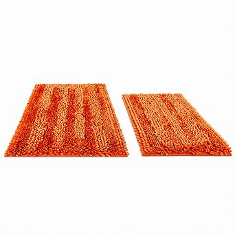 2 pc Soft Absorbent Chenille Bathroom Rugs Set Non Slip Machine Washable