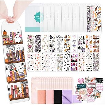 Fieldview 20 Pack Acrylic Bookmark Blanks 6 x 2 Inch with Halloween UV DTF Stickers Ribbons