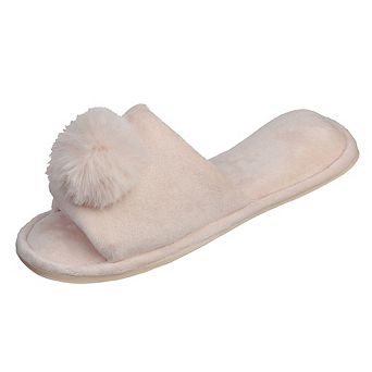 Pupeez Girls' Plush Pom-Pom Open-Toe Slide Slippers