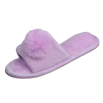 Pupeez Girls' Plush Pom-Pom Open-Toe Slide Slippers