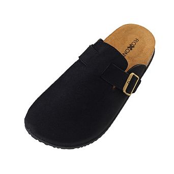 Roxoni Women's Closed-Toe Suede Cork Footbed Clog Mules Slippers with Adjustable Buckle Strap