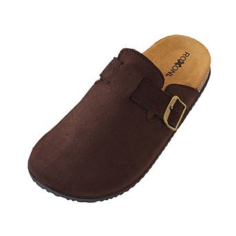 Roxoni Women's Closed-Toe Suede Cork Footbed Clog Mules Slippers with Adjustable Buckle Strap