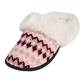 Roxoni Women's Soft Fair Isle Knit Clog Slippers with Faux Fur Collar