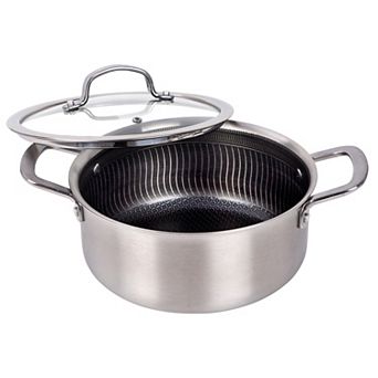 Brentwood 3-Ply Hybrid Non-Stick Stainless Steel Dutch Oven with Tempered Glass Lid