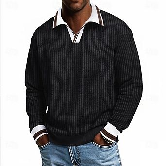 Men Contrast Trim Henley Neck Long Sleeve Casual Pullover Top