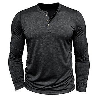 Men Henley Collar 3-button Long Sleeve Fitted Casual Pullover Top