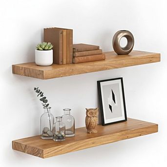 STORE INDYA Solid Wood Floating Shelves Set of 2