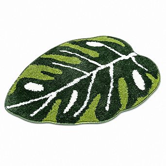 Microfiber Bath Mat Cute Monstera Leaf Absorbent Non Slip Washable Botanical Floor Decor