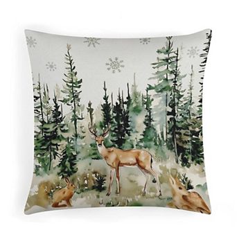 Decorative Pillow Covers, Soft Watercolor Winter Forest Deer Throw Pillow Covers for Indoor Decor