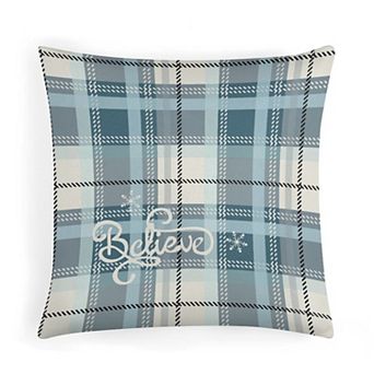 Decorative Throw Pillow Covers, Soft Blue Believe Plaid Print Throw Pillow Cases for Chair Decor