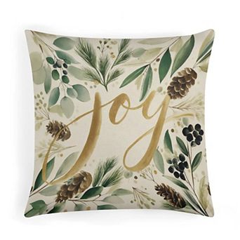 Throw Pillow Cases, Watercolor Joy Winter Foliage Print Cushion Case for Couch Decor