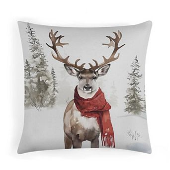 Throw Pillow Cases, Watercolor Reindeer Red Scarf Print Cushion Case for Bed Decor