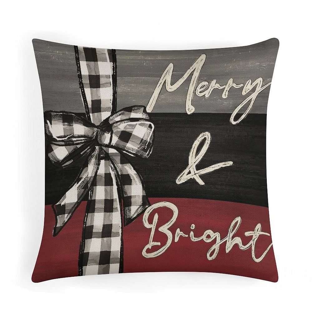 1pc Soft Decorative Pillow Covers, Merry And Bright Bow Print Cushion ...