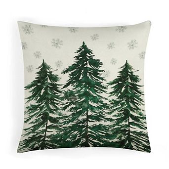 1 pc Soft Throw Pillow Cases, Watercolor Winter Pine Trees Print Cushion Case for Car Decor