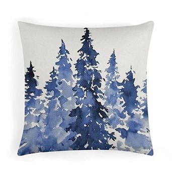 Throw Pillow Covers, Watercolor Blue Pine Trees Print Cushion Case for Sofa Decor