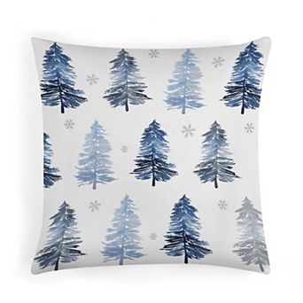 Watercolor Blue Pine Trees Throw Pillow Covers, Soft Decorative Throw Pillow Covers for Bedroom