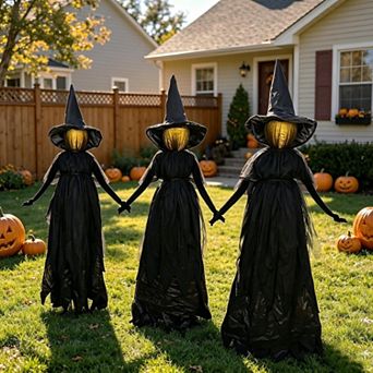 Fieldview 3 Pack Light Up Witch Stakes 4.6 FT Halloween Outdoor Decor with Warm LED