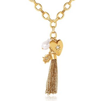 BCBG Generation Chunky Chain Necklace with Pearl and Tassel Accents