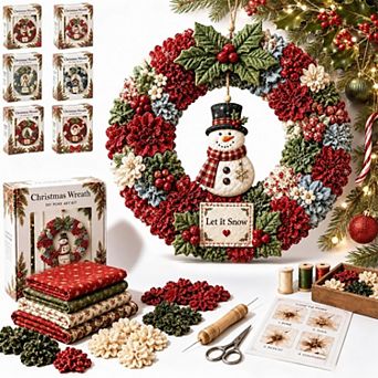 Fieldview DIY Fabric Poke Christmas Wreath Kit for Adults Snowman Round Holiday Door Decor