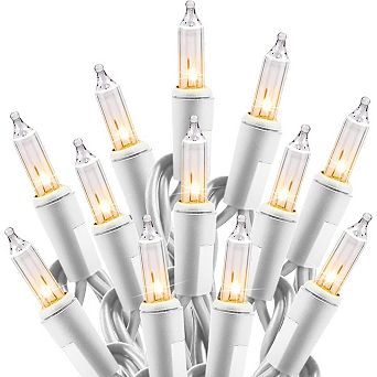 Fieldview 100 Count Warm White Mini Christmas String Lights 20 Ft White Wire Indoor Outdoor
