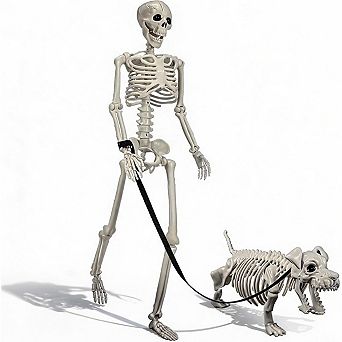 Fieldview 2 Pack Halloween Skeleton Decorations 3FT Human and 22 in Dog Posable Outdoor Indoor Yard