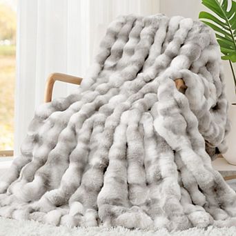 Luxury 1000gsm Faux Rabbit Fur Throw Blanket Super Heavy Warm Cozy Soft Plush