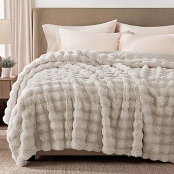 Bubble Faux Fur Throw Blanket Flannel Soft Warm Cozy Couch Decor