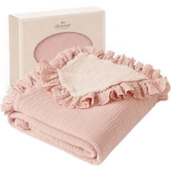 Muslin Cotton Blanket Ruffle Trim Floral Swaddle Stroller Cover