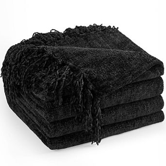Luxuriously Soft Chenille Throw Blanket Fringe Tassel Design Machine Washable
