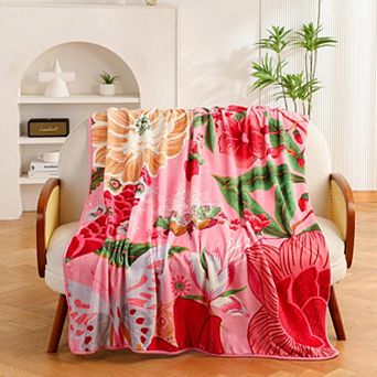 Boho Floral Flannel Fleece Throw Blanket Soft Warm Lightweight Cozy Couch Bed Sofa