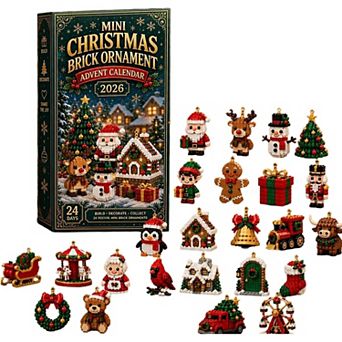 Fieldview 24 Pack Mini Christmas Brick Ornament Advent Calendar DIY Building Set with Hanging Loops