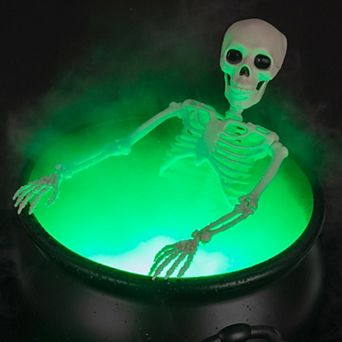 Fieldview Halloween Cauldron on Tripod with Skeleton and Fog Maker Outdoor Yard Decor