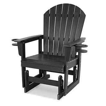 HDPE Patio Glider with Cup Holders, Curved High Backrest and Deep Seat