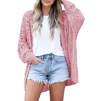 Womens Boho Crochet Oversized Open Front Kimono Cardigan Outwear