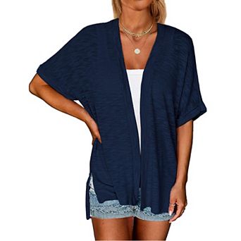 Womens Lightweight Short Sleeve Cardigan Beach Coverups Wrinkle Resistant