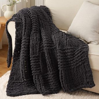 Handmade Chunky Knit Throw Blanket Soft Chenille
