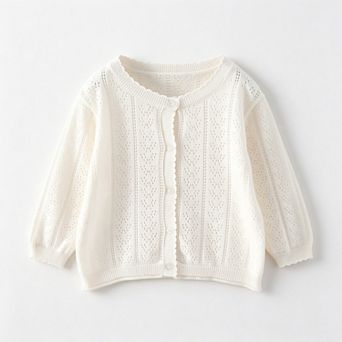 Girls' 100% Cotton Long-Sleeve Openwork Knit Lightweight Cardigan