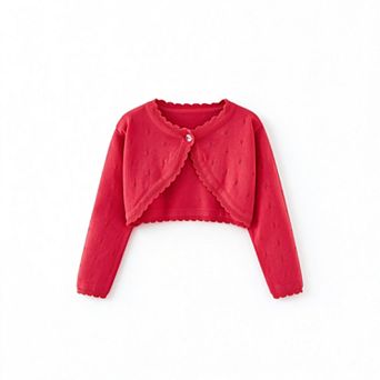 Girls' 100% Cotton Open-Front Knit Cardigan with Scalloped Edge