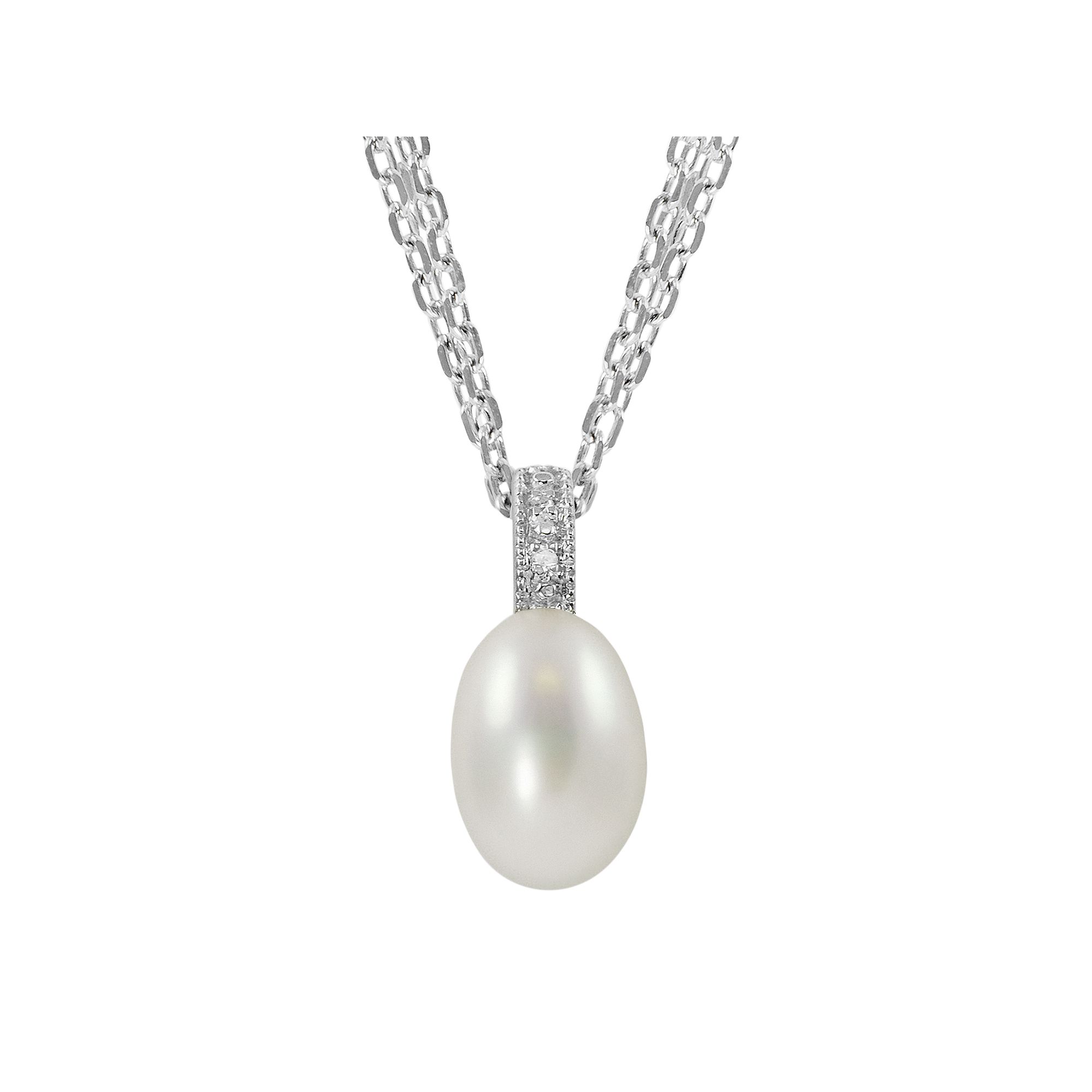 Sterling Silver Freshwater Cultured Pearl and Diamond Accent Pendant, Women