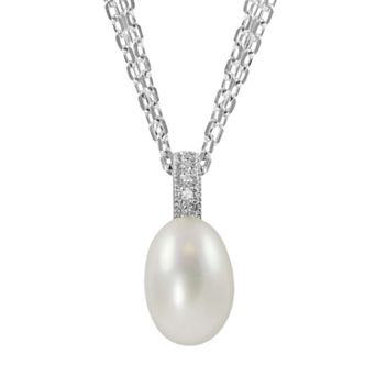 PearLustre by Imperial Sterling Silver Freshwater Cultured Pearl and Diamond Accent Pendant