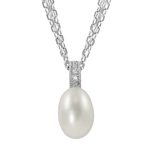 Sterling Silver Freshwater Cultured Pearl & Diamond Accent Pendant
