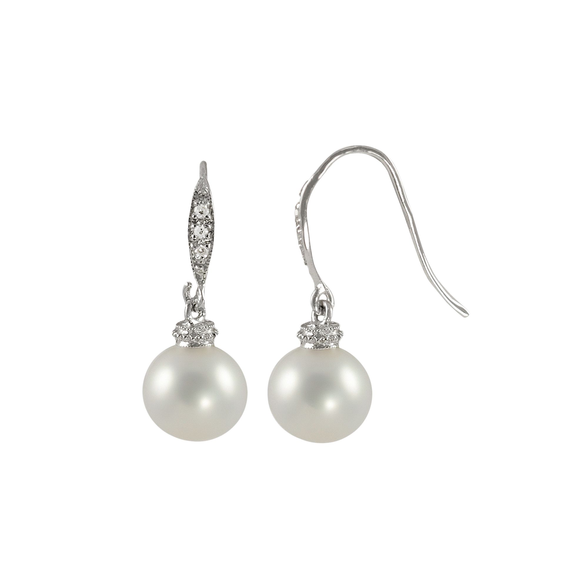 Sterling Silver Freshwater Cultured Pearl and Diamond Accent Drop Earrings,