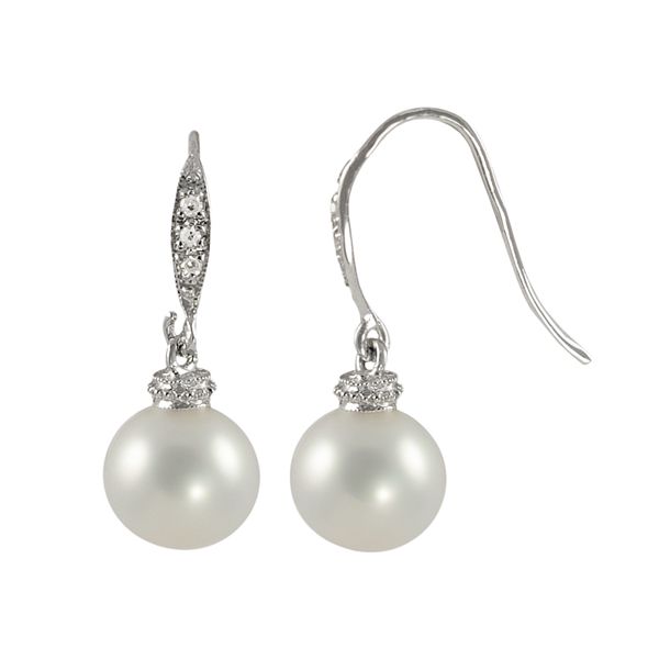 Sterling Silver Freshwater Cultured Pearl and Diamond Accent Drop Earrings